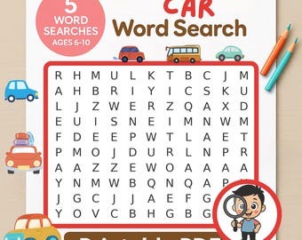 Car Word Search Puzzle: 5 Printable Vehicle Games (PDF)