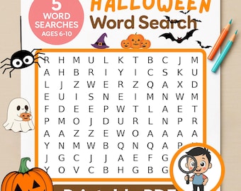 Halloween Word Search Puzzle for Kids: 5 Spooky Printable Activities (PDF)