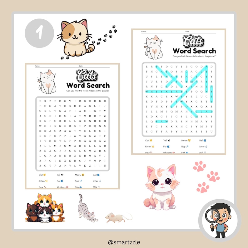 Cats Word Search Puzzle for Kids: Fun ESL & Homeschool Activity ...