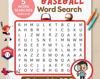 Baseball Word Search Puzzle for Kids: 5 Printable Sports Games (PDF)