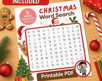 Woordzoekpuzzel kerst: kerstspel voor kinderen en volwassenen (afdrukbare pdf)