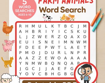 Farm Animals Word Search Puzzle: Fun Learning Activity (PDF)