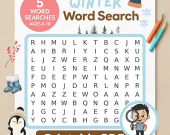 Winter Word Search Puzzle for Kids: Fun Learning Game (Printable PDF)