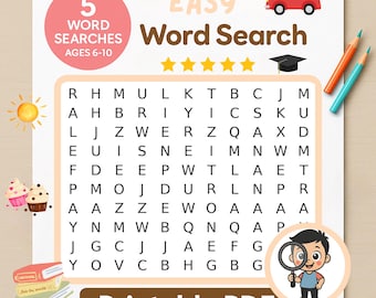 Easy Word Search Puzzle for Kids: Beginner Vocabulary Game (Printable PDF)
