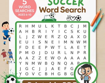 Soccer Word Search Puzzle: 5 Printable Sports Games (PDF)