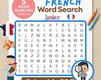 French Word Search Puzzle for Kids: Language Learning Game (PDF)