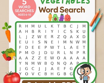 Vegetables Word Search Puzzle: Kids Learning Game (Printable PDF)