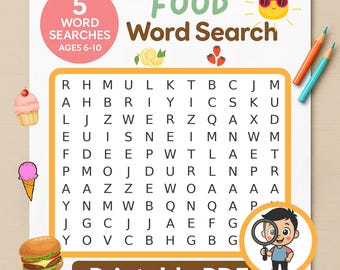Food Word Search Puzzle: Fun Learning Activity (Printable PDF)
