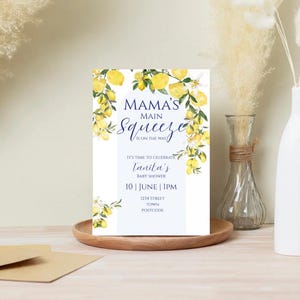 Mamas Main Squeeze-Babypartyeinladung, Einladungsvorlage, Zitronen, Zitrusfrüchte, bearbeitbare Einladung, sofortiger Download, digital
