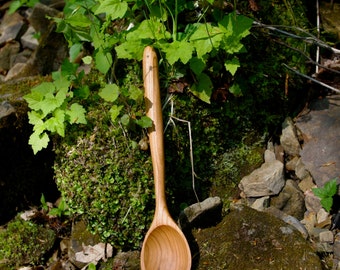 Wooden Mixing Spoon Straight Handled Handmade from Cherry