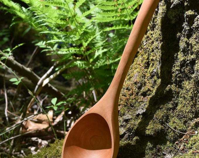 Large Wooden Ladle , Spoon for Serving Stew and Chili , Handmade , Deep