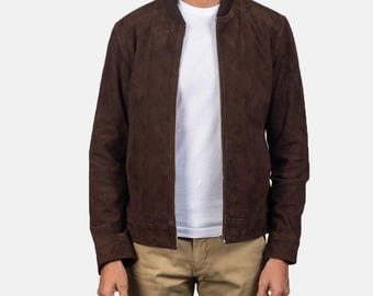 Blain Mocha Suede Bomber Jacket | Men's Goatskin Leather