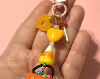 Handmade Clay Pumpkin Trick or Treat Keychain: Fall Bag Charm