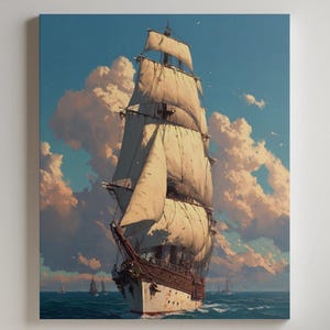 Antique Tall Ship Painting, Vintage Style Sailing Ship Art, Historic Sailing Vessel Canvas Print, Nautical Wall Decor, Maritime Sea Painting