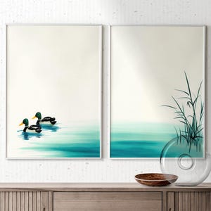 Pato de estilo vintage, pintura de acuarela de pato, arte mural de pato, póster moderno de animales para el hogar, decoración para habitación y baño infantil.
