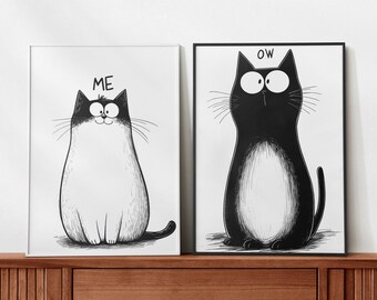 Funny Cat Wall Art, Cartoon Cat Poster, Cute Cat Illustration, Cat Themed Digital Print, Cat Themed Wall Art, Fun Decor for Home and Office