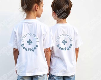 Gildan 5000B Sibling Mockup, Back View Tshirt Mockup With Girl and Boy, Two Kid Shirt Mock up,Shirt mockup for Sibling, Back of Shirt Mockup