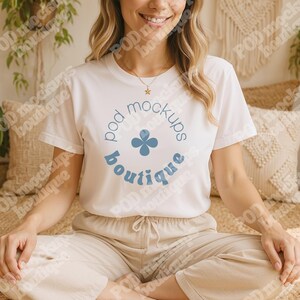 T-shirt Mockup Bella Canvas 3001 Female Model, Boho Trendy Tshirt Mockup For Print on Demand, BC3001 Mockup Woman T-shirt, Boho Mockup Shirt