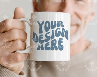11 Oz Mug Mockup With Male Model, Granddad Mug Mockup, Man Holding A Mug Mockup For Photoshop and Canva, Coffe Mug With Person Mockup
