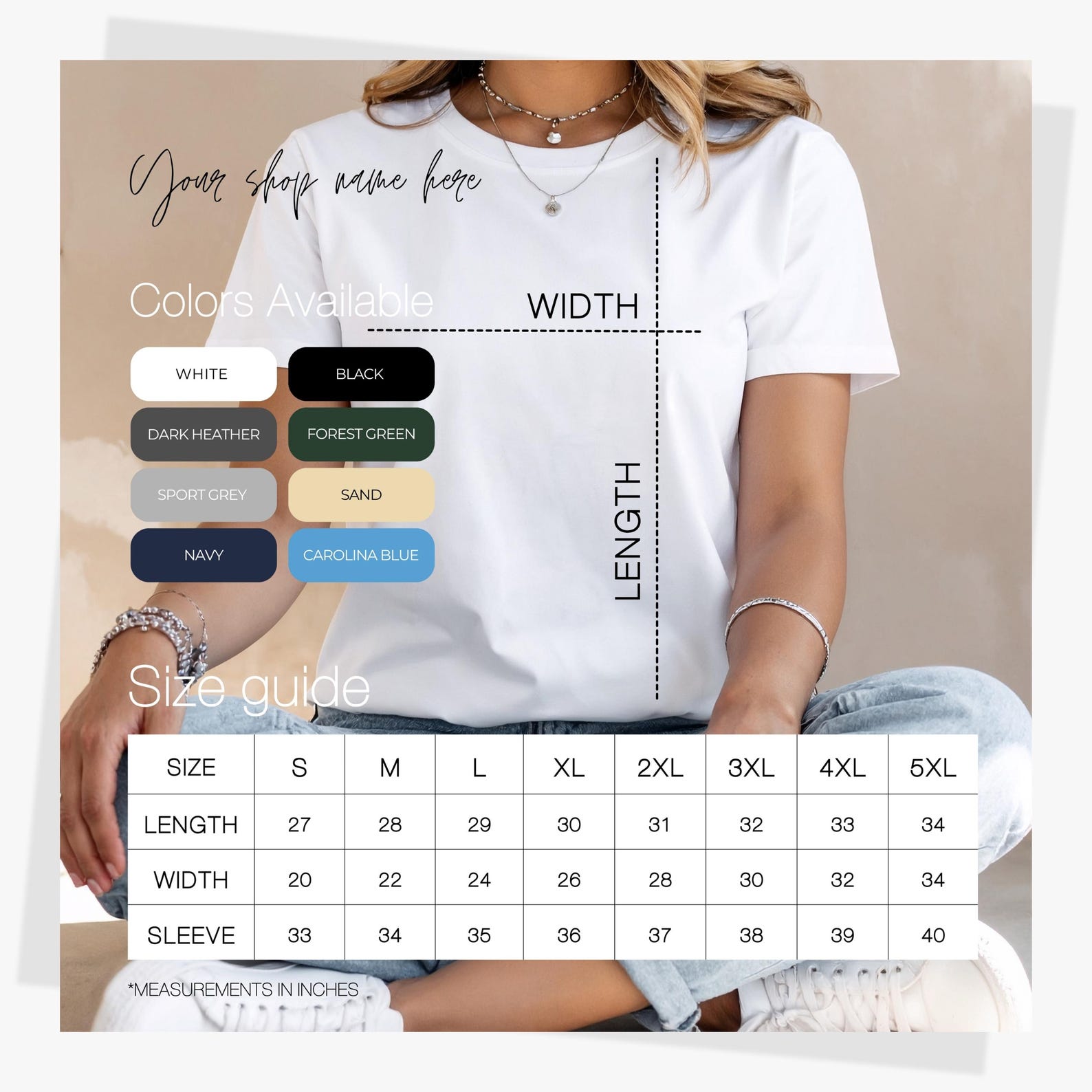 Gildan Color Chart and Size Chart, Editable Gildan Tshirt Color and ...