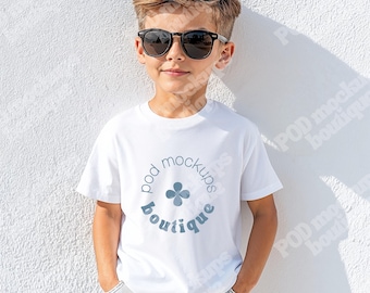 Gildan 5000B Boy Models Mockup, Boy In White Shirt Mockup, Kids Gildan 5000B White T-shirt Mockup Youth Boy, Shirt mockup for kids