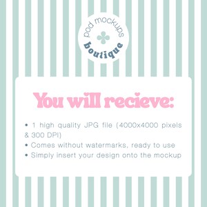 May include: A digital mockup image with a light blue and white striped background. The image includes text that reads "You will recieve:" followed by details about a high-quality JPG file, including its resolution and DPI. The image also mentions that the file comes without watermarks and is ready to use.