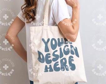 Canvas Tote Bag Mockup With Person, Shopping Bag Mockup Tote, Model Tote Bag Mockup, Styled Stock Photo, Natural Totebag Template Mockup