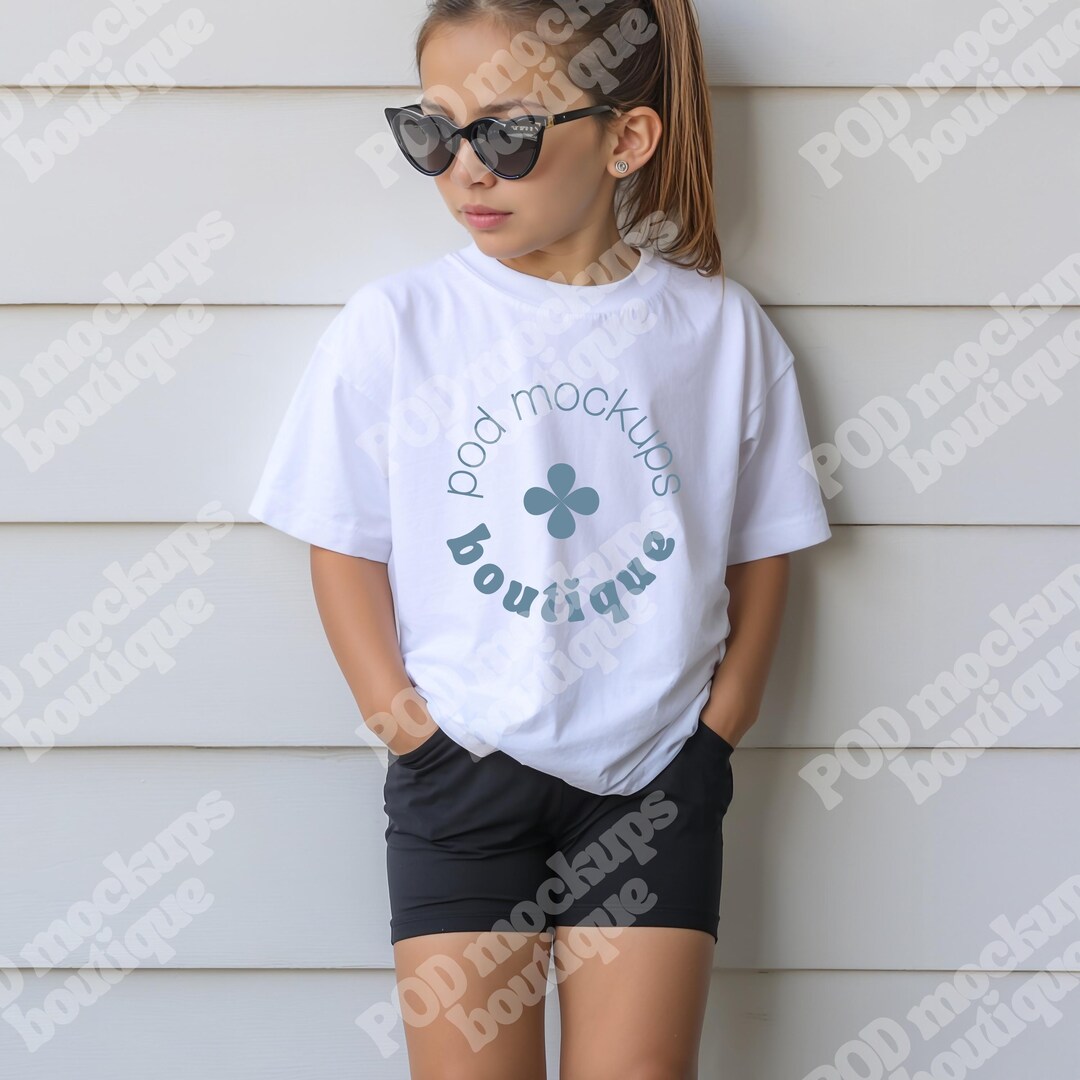 Gildan 5000B Mockup for Kids, Young Girl Mockup Gildan 5000, White T ...