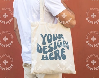 Tote Bag Mockup With Man, Mockup For Shopping Bag, Natural Canvas Mockup, Mockup for Totebags