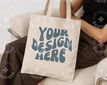 Canvas Tote Bag Mockup With Person, Natural Cotton Canvas Tote Bag Mockups, Shopping bag Mockup Boho Minimal, Realistic Canvas Bag Mockup