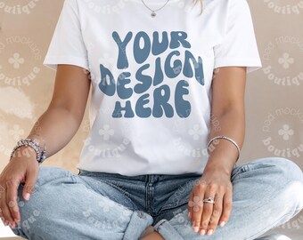 Female Model Gildan 5000 Mockup White Tshirt