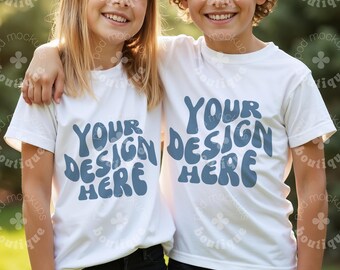 Maqueta de camiseta de hermanos para niños, maqueta juvenil de camiseta Gildan, maqueta de camiseta infantil G500, maqueta de camiseta infantil, maqueta de Gildan 5000B para hermanos