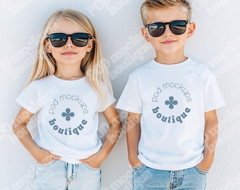 Gildan 5000B Sibling Mockup, Youth Mockup For Gildan 5000B, Kids Tee Mockup G500, Boy and Girl, Two Kids Mockup For T-Shirts