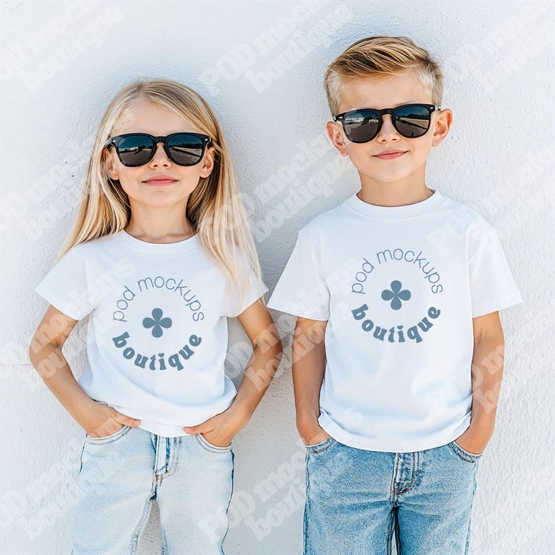 Gildan 5000B Sibling Mockup, Youth Mockup for Gildan 5000B, Kids Tee ...