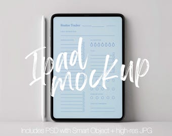 Mockup minimale per iPad in Photoshop, modello PSD per iPad nero, mockup di planner digitale, mockup di diario digitale su tablet, mockup di dispositivo Apple iPad