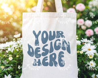Summer Tote Bag Mockup, Natural Canvas Shopping Bag Mock-up, Summer Mockup For Totebags