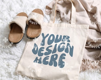 Boho Tote Bag Mockup Canvas Tote Bag Mockup PSD Shopping Bag Lifestyle Natural Cotton Canvas Tote Bag Mockups Styled Stock Photo