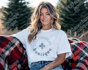 Gildan 5000 White Mockup Woman, Oversized T-shirt Mockup G5000, Female Model Mockup For Tshirt,
