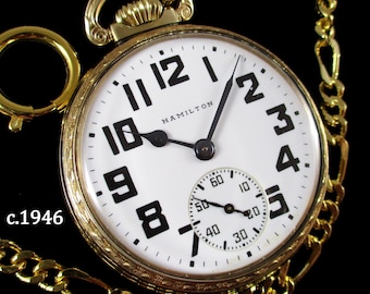 c.1946 Hamilton 992B - Eye Catching Case! - Railroad Grade & 21 Jewels