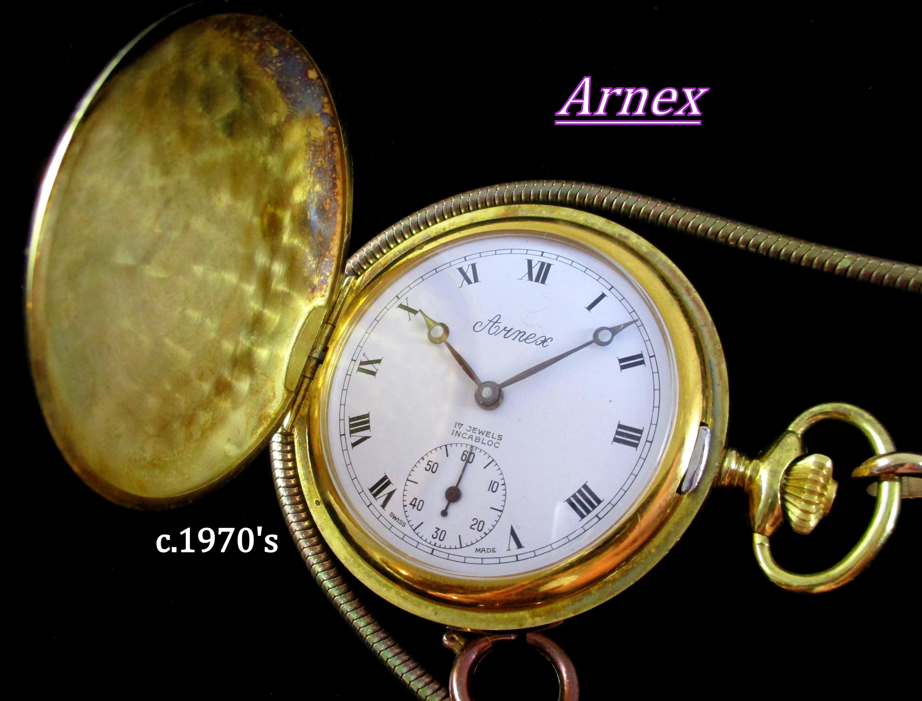 Arnex 17 Jewels cream enamel gold tone vintage pocket watch wind up Victorian Vintage Antique Arnex Swiss 1960s-70s Gold Filled 17 Jewel  main image 2