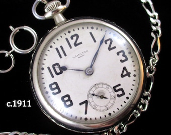 c.1911 Hamilton 940 - 'Locomotive' Engraved Case! - Marvelous Motor Barrel & 21 Jewels - Railroad Grade