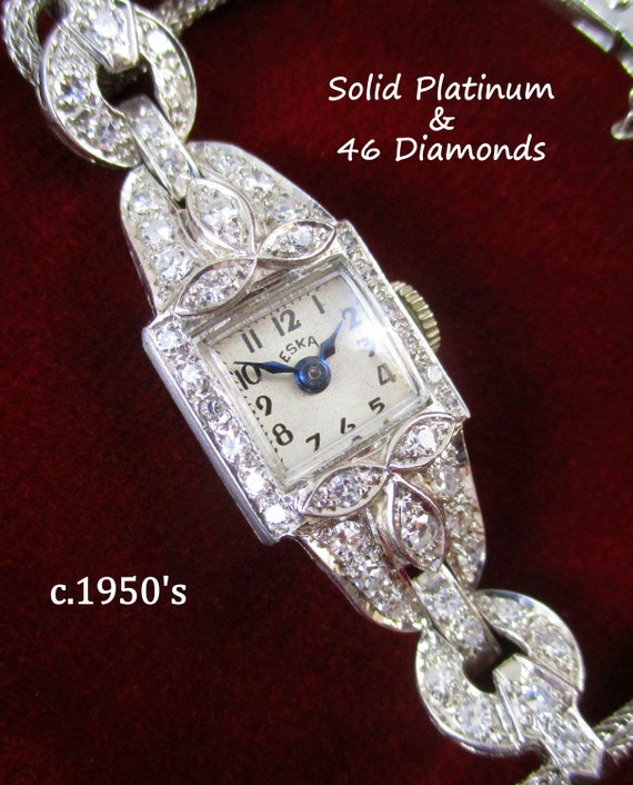 c.1950's Eska - Solid Platinum & 46 Diamonds!