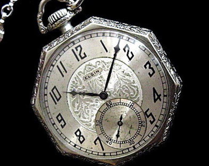 Elgin Pocket Watch & Chain Beautiful Case/dial C.1927 Etsy