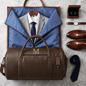 Groomsmen Gift Custom Name Suit Bag, Leather Handle Garment Bag.