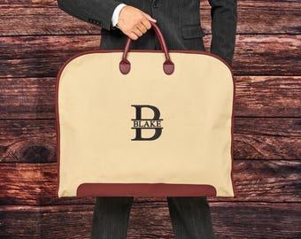 Custom Gift Custom Suit Bag,Leather Handle Garment Bag,Gift for Groomsmen,Father of Groom,Oxford Cloth Suit Bag, Embroidered Suit Bag