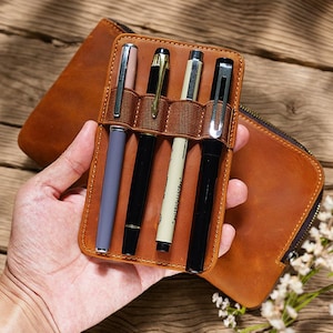 Estojo de couro para caneta com personalização, estojo para caneta-tinteiro, organizador de caneta, presente para professor, estojo de viagem para caneta, presente para ele