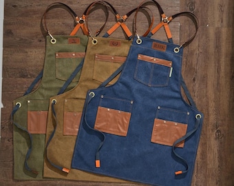 Personalisierte Canvas Schürze mit Taschen, Individuell gesticktes Geschenk