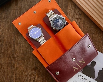 Personalized PU Leather Watch Travel Case: Engraved Watch Organizer