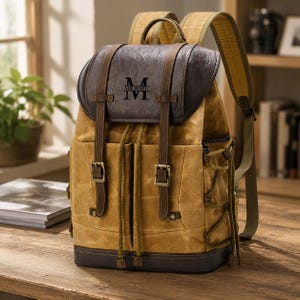 Vintage Travel Backpack for Men, Canvas Leather Backpack, Rustic Laptop Backpack, Adventure Backpack, Outdoor Daypack, Weekend Travel Bag