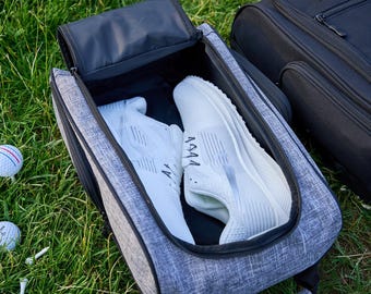 Personalized Golf Shoe Bag, Canvas and Leather, Custom Golf Gift